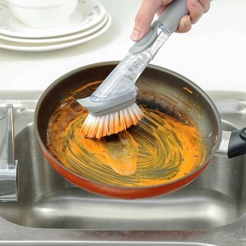 Newest Handheld Dishwashing Brush Lazy Pot Brush Bowl Kitchen Household Long Handle Cleaning Sponge Wipe Liquid Wash Pot Brush