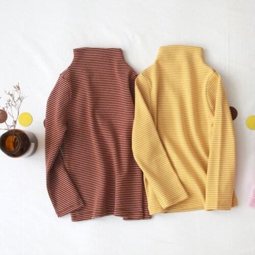 2021 Spring Autumn New Style Kid Girls Long Sleeve Shirts Casual Striped Cotton Turtleneck Pullover Clothing Shirt For Girls