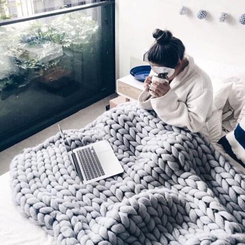 Hand Chunky Knitted Blanket Thick Yarn Wool-like Polyester Bulky Knitted Blankets Winter Soft Warm Throw Blankets Dropshipping