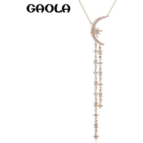 GAOLA Cute Moon Necklaces Pendants Silver Color Cubic Zirconia Jewelry Chain Necklace For Women GLD1372