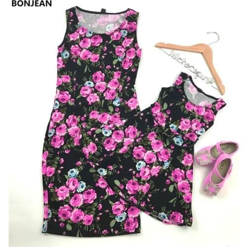 Mother Daughter Dresses Kids Matches Clothing Sets Striped Floral Print Mom and Daughter Dress Family Clothing Matching Clothes