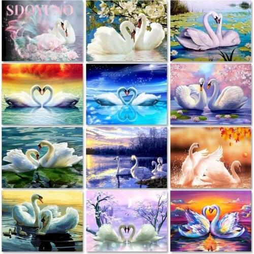 SDOYUNO Adult DIY Coloring By Numbers Animal Unframe Wall Art Acrylic Paint Oil Painting By Numbers Swan Unique Gift