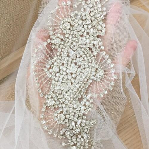 Luxury Handmade Bridal Crystal Rhinestone Crystal Pearl Beaded Wedding Gown Applique, Crystal Applique, Haute Couture Fabrics