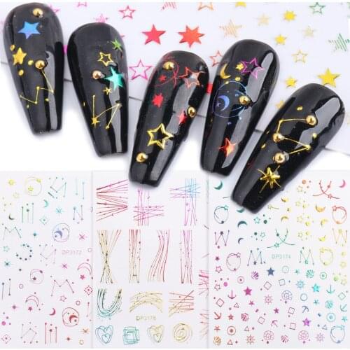 3D Self-Adhesive Jewelry Manicure Decoration Geometric Line Stickers Decal Starry Sky Moon Smile Face Nail Sliders
