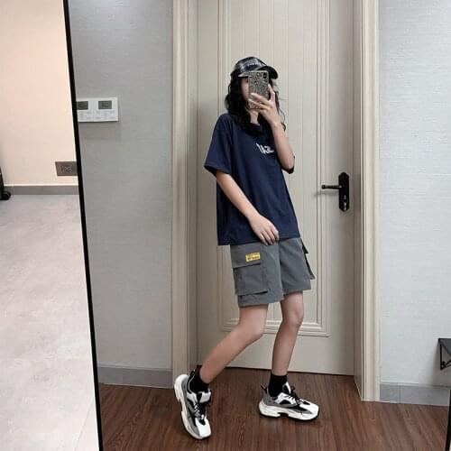 2021 New Summer Fashion Street Cargo Shorts for Woman Black Grey Thin High Waist Loose Middle Pants Casual Shorts for Woman