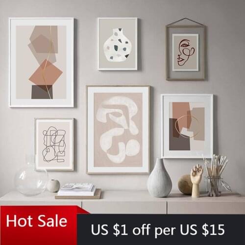 Modern Abstract Line Art Woman Face Vase Geometric Pattern Print Canvas Painting Wall Picture Poster For Living Room Home Decor