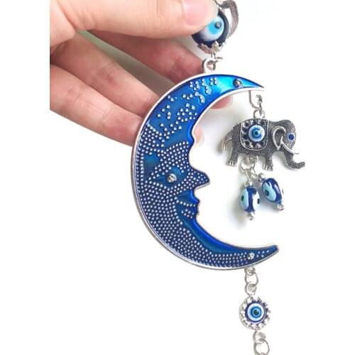 K1MF Turkish Blue Evil Eye Amulets Moon Elephant Wall Protection Hanging Lucky Pendant Wind Chimes Garden Home Decorations