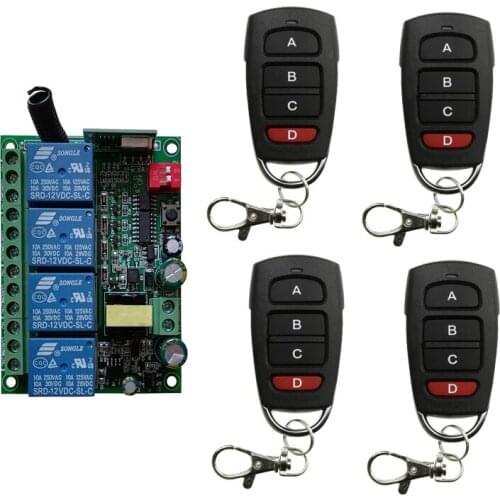 Universal Wireless Remote AC110V 220V 4CH rf Relay and Transmitter Remote Garage/LED/Light/Fan/Home appliance Control switch