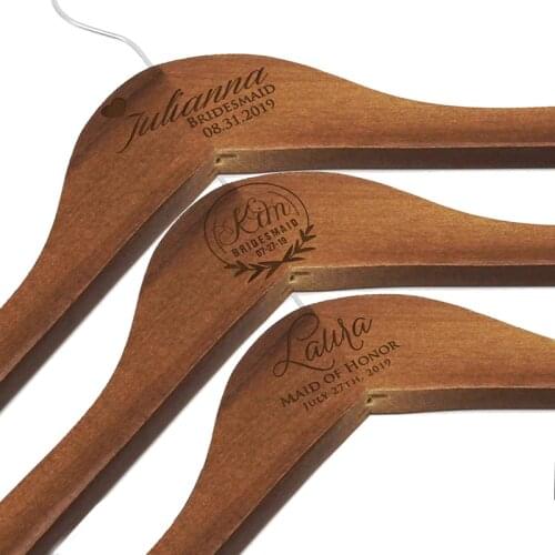 Personalized Bride Hanger,Custom Mrs Name Wedding Hanger, Engraved Groomsman Hangers,Monogrammed Bridesmaid Hangers Brown Wood