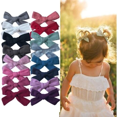2 PCS 3-inch Piggy tail hair bows clips Baby Toddler Girls Cotton Fabric bow clips Barrettes Hairgrips Headwear Hair Accessories