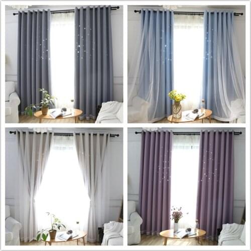 GYC2269 Hollow Star Thermal Insulated Blackout Drapes for Living Room Bedroom Window Curtain Blinds Stitched With White Voile