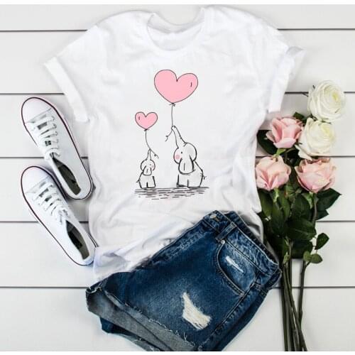 Womens T-shirts 2020 Pink balloon Print Top Female t-shirt Harajuku summmer Streetwear Clothing Casual O-neck Lady Tops Shirts