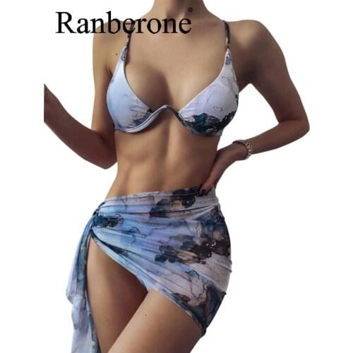 Women Three-piece Bikini Set Colorful Print Swimwear Summer Sexy Push Up Sexy Bathing Suit Brazilian Biquini Skirt Beachwear