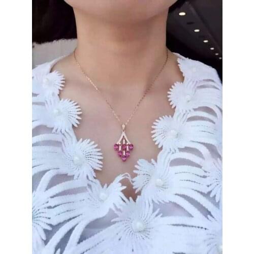 Natural red topaz pendant S925 Sterling silver Natural gemstone Pendant Necklace trendy Elegant tassel women party fine jewelry