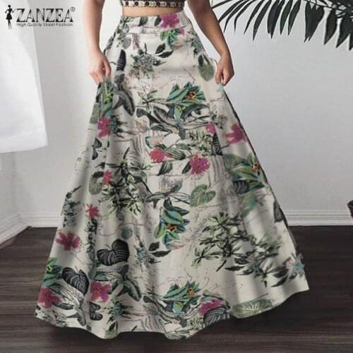 Womens Spring Sundress ZANZEA 2021 Vintage Printed Skirts Casual High Waist Long Maxi Vestidos Female Zipper Floral Robe Femme
