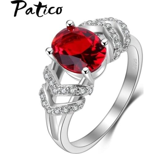 Fine 925 Sterling Silver Wedding Bands Rings for Women Red Oval Cubic Zircon Stone Wedding Engagement Party Jewelry