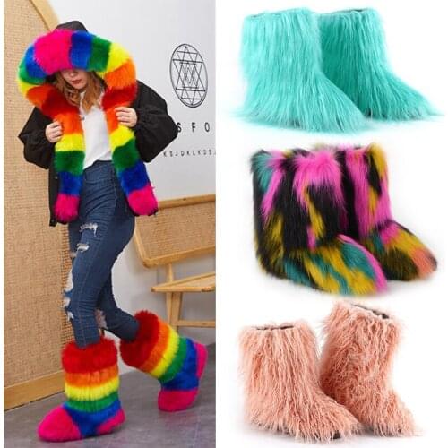 Winter Women Snow Boots Furry Boots Warm Snow Boots Female Shoes Fashion Outdoor Boots Fluffy Faux Fur Boots Brand Luxury Shoes