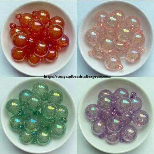 1 Lot = 10pcs )Round Shape Smooth Shining AB Bubble Inside Acrylic Small Pendant Size 15mm 7 Colors For Jewelry Making DIY