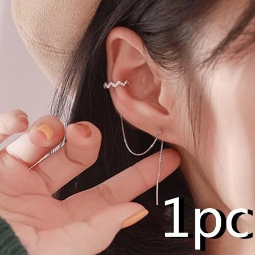 1 PC Ear Clip Long Tassel Earrings for Women Zircon Ear Cuff Earring Ear Line Fashion Jewelry Gift 2021