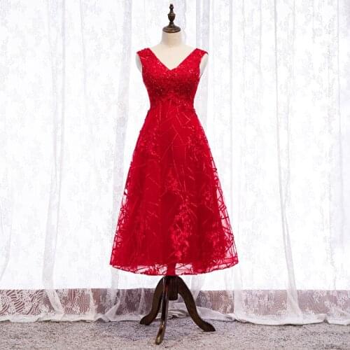 2021 New Arrival V-Neck Embroidery Appliques Tulle Mid-Calf A-Line Wedding Dress Custom Made Sleeveless Lace Up Back Bridal Gown