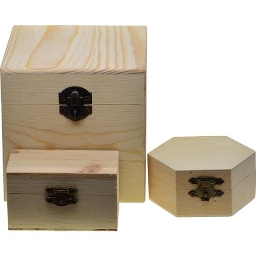 3 Pieces Natural Unfinished Wooden Keepsakes Storage Box DIY Base Wedding Christmas Gift For Kids Children Painting Crafts