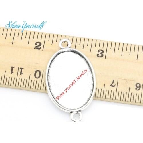 5pcs Antique Silver Plated Vintage Oval Photo Frame Connectors Pendants for Jewelry Making DIY Handmade Craft