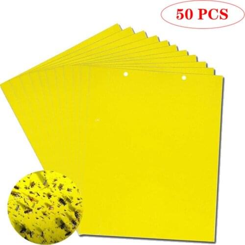 50pcs/set Strong Flies Traps Bugs Sticky Board Catching Aphid Insects Killer Pest Control Whitefly Thrip Leafminer Glue Sticker