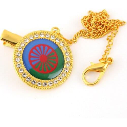 Bling Pacifier Clip Golden Gypsy Romani Flag Soother Chain Holder Baby Dummy Clips Safe Metal Cadena