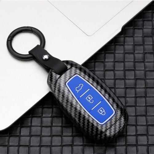 Carbon Fiber ABS Silicone Car Key Case Cover for Hyundai I30 Ix35 Kona Encino Solaris Azera Accent TM Palisade Santa Fe