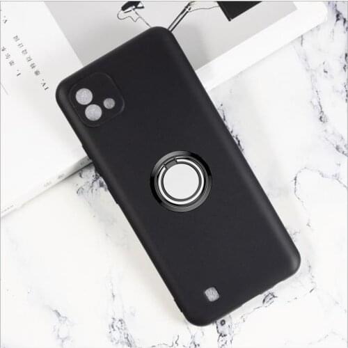 For OPPO Realme C20 6.5" Back Ring Holder Bracket TPU Soft Silicone Phone protect Case Anti falling shell