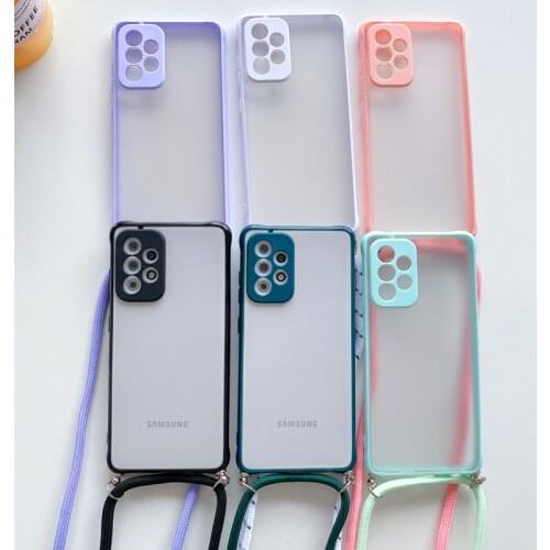 Neck Strap Cord Chain Cases For Samsung Galaxy A72 A71 A52 A51 A50 A21S A32 A12 A42 5G Transparent Matte Crossbody Lanyard Cover