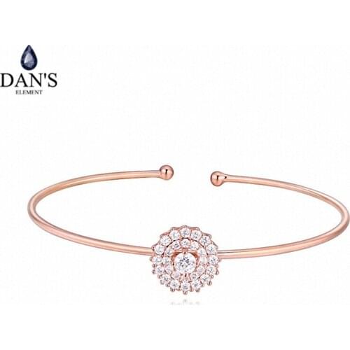 DANS ELEMENT Real AAA Zirconia Micro Inlays Brand Fashion Flower Bracelets & bangles for women Crystal New 114971White