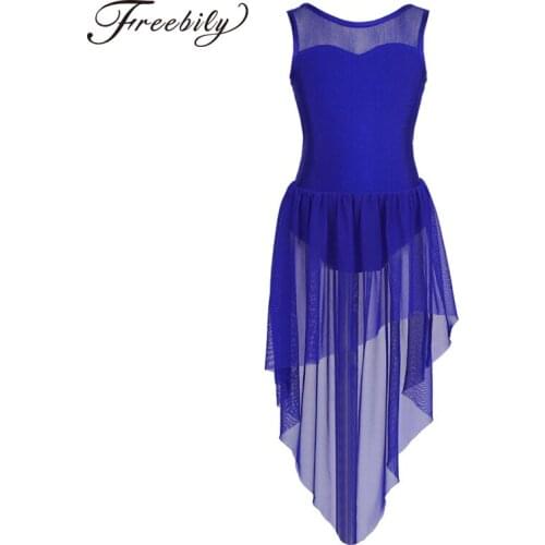 Kids Lyrical Dance Costumes Dancewear Sleeveless Splice Open Back High-low Hem Ballet Dance Gymnastics Leotard Ballet Dress