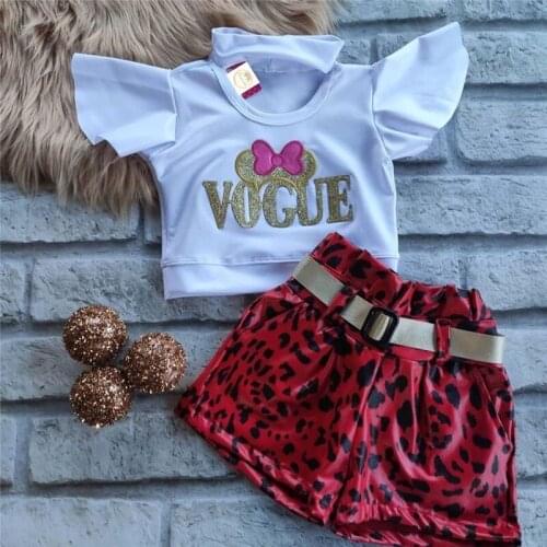 Toddler Kid Girls Casual Clothes Sets, Round Neck Short Sleeve Sequin Decor Tops +Leopard Shorts Summer 2Pcs Outfits 1-6Years