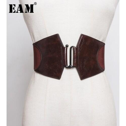 [EAM] Pu Leather Multicolor Black Elastic Long Wide Belt Personality Women New Fashion Tide All-match Spring 2021 1R118
