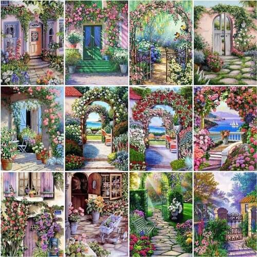 EverShine Diamond Mosaic Garden Cross Stitch Diamond Painting Door Rhinestones Art Kits Landscape Needlework Handicraft Gift