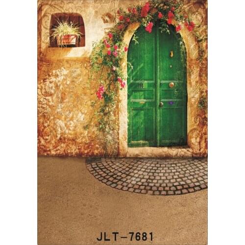 Backgrounds for Photo Studio Photography Outdoor Old House Green Door Computer Printed Photo Backdrops for Wedding Children
