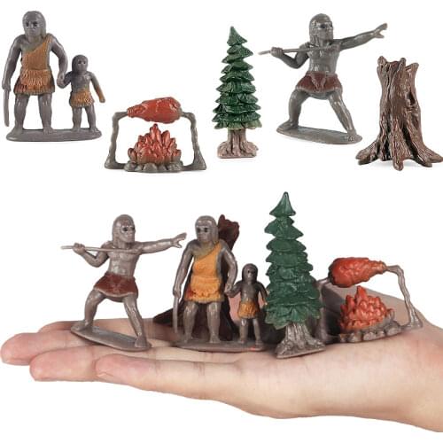 Simulation Animal Toy Figurines Wild Prehistoric Animals Primitive Man Life Scenes Model PVC Action Figure Kids Educational Toys