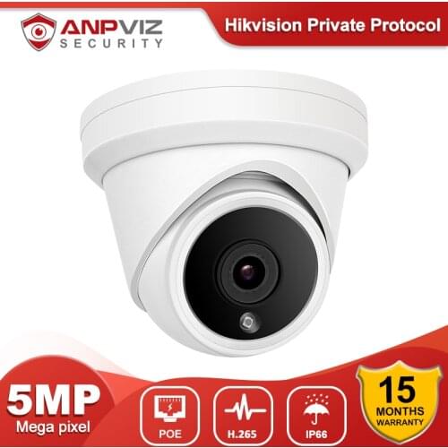 Anpviz POE IP Camera 5MP Turret Outdoor Security Camera Voice Record With 30M IR Distance Compatible Hikvision Onvif P2P