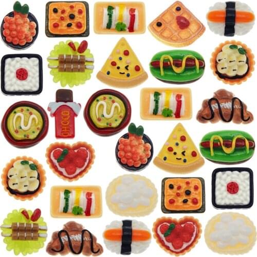 Julie Wang 10PCS Resin Artificial Food Charms Random Mix Sushi Bread Pizza Cake Hot Dog Sandwich Jewelry Making Accessory Decor