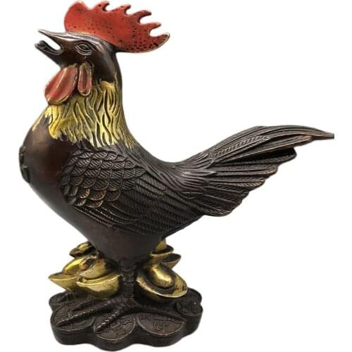 Chinese Old Craft Gilded Copper Statue Of Large Rooster