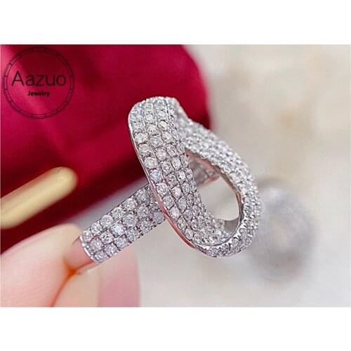 Aazuo 18K Solid White Gold Real Diamonds 1.80ct Irregular Letter O Ring Gift For Woman High Class Banquet Engagement Party