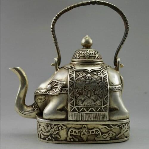 Collectible ! Decorated Old Handwork Tibet Silver Carve Flower Elephant Tea pot