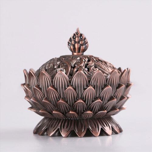 CARVED LOTUS BASE INCENSE BURNER ALLOY HOLLOW LID CENSER HOME DECORATION BUDDHIST UTENSILS RETRO LOTUS AUSPICIOUS INCENSE BURNER