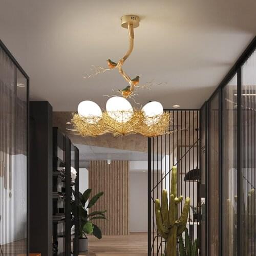 Nordic Country Birds Nest Chandelier Lighting Personality Bar led Lighting Fashion Net Red Aluminum Wire Restaurant Chandelier