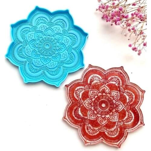 Mandala Coaster Epoxy Resin Mold Flower Tray Cup Mat Casting Silicone Mould DIY Crafts Home Decoration Making Tools