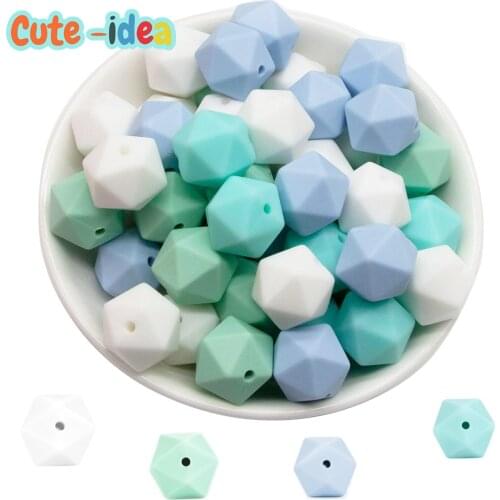 Cute-idea 14/17mm Food Grade Icosahedron Solicone Beads 20pcs For Baby Teething Nursing Necklace Pacifier Chain Bpa Free Teether