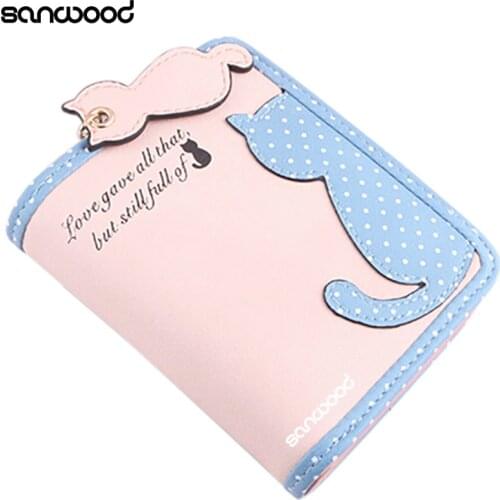 Lady Cute Carton Cat Pandent Short Long Purse Card Holder Zipper Coin Bag Wallet 9XSE