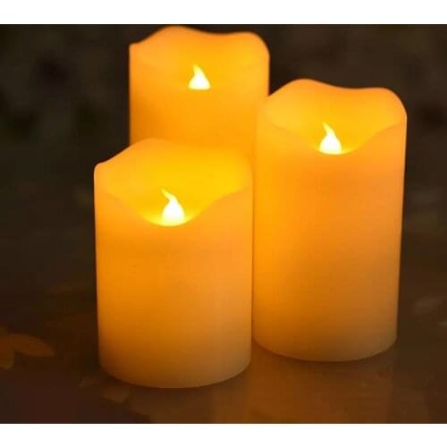 Set of 3 Rechargeable USB Powerd led pillar Paraffin candle wavy edge 7.5CM(Dia.) Wedding Xmas Party bar decor 15CM-18CM-20CM