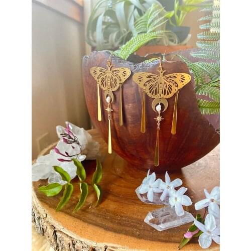 Celestial Freshwater Pearl Moth Earrings, Hypoallergenic, Wanderlust Jewelry